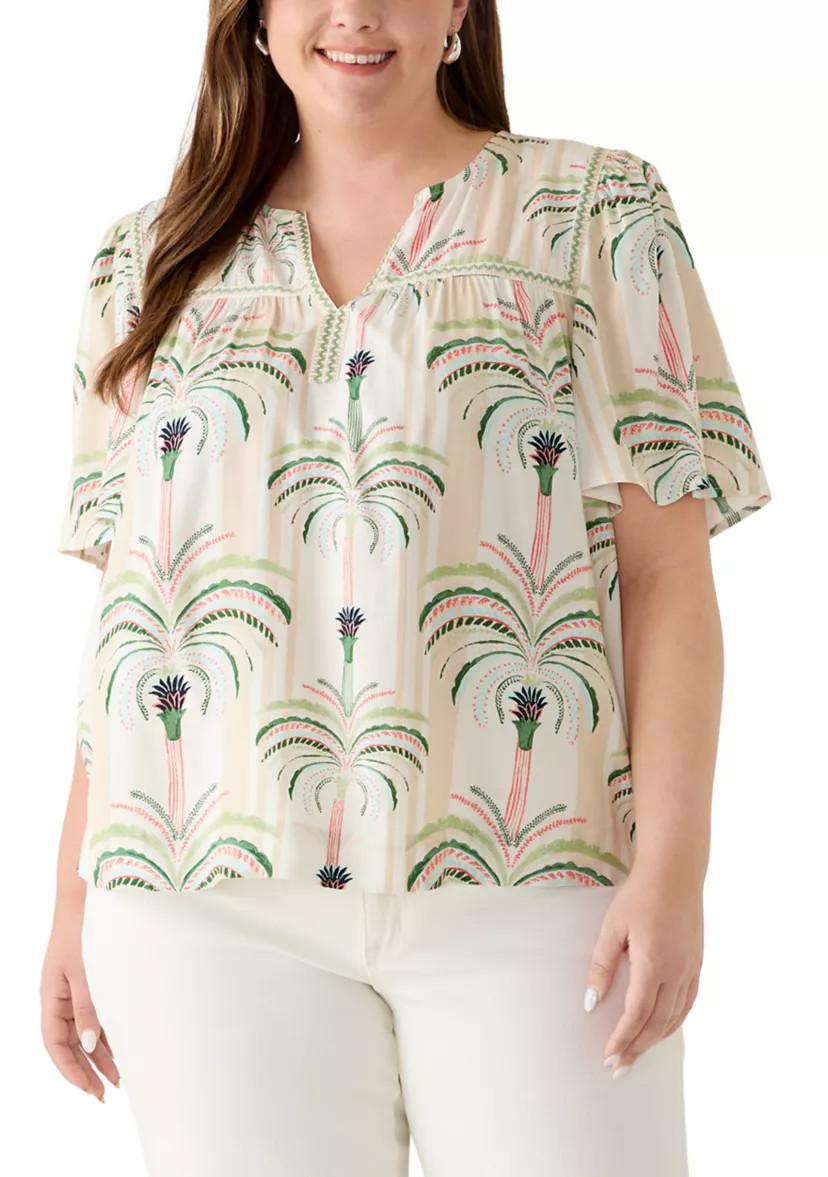 Plus Size 3/4 Sleeve Split Neck Top | Belk