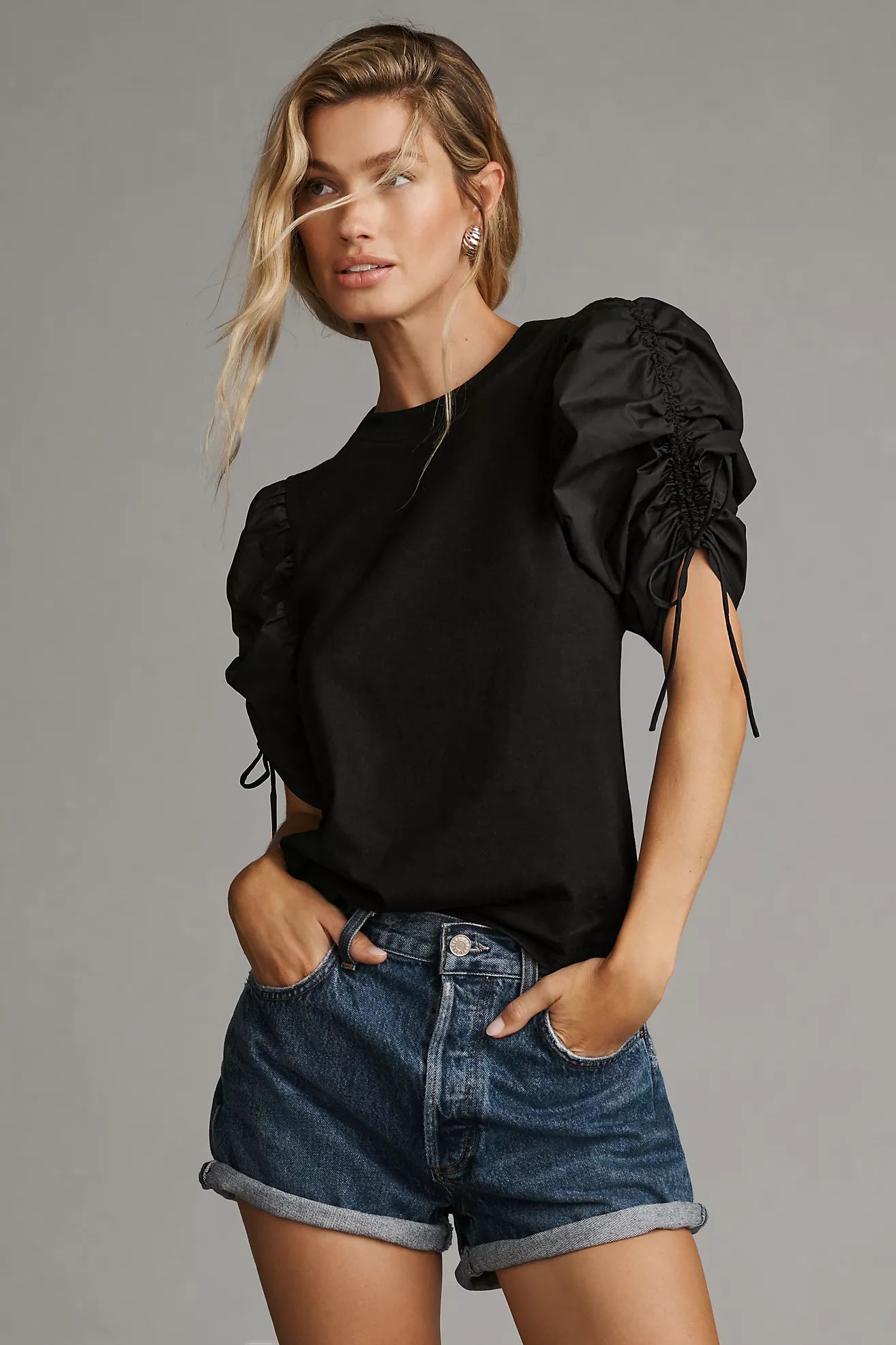 Frame Ruched Tie-Sleeve Top | Anthropologie (US)