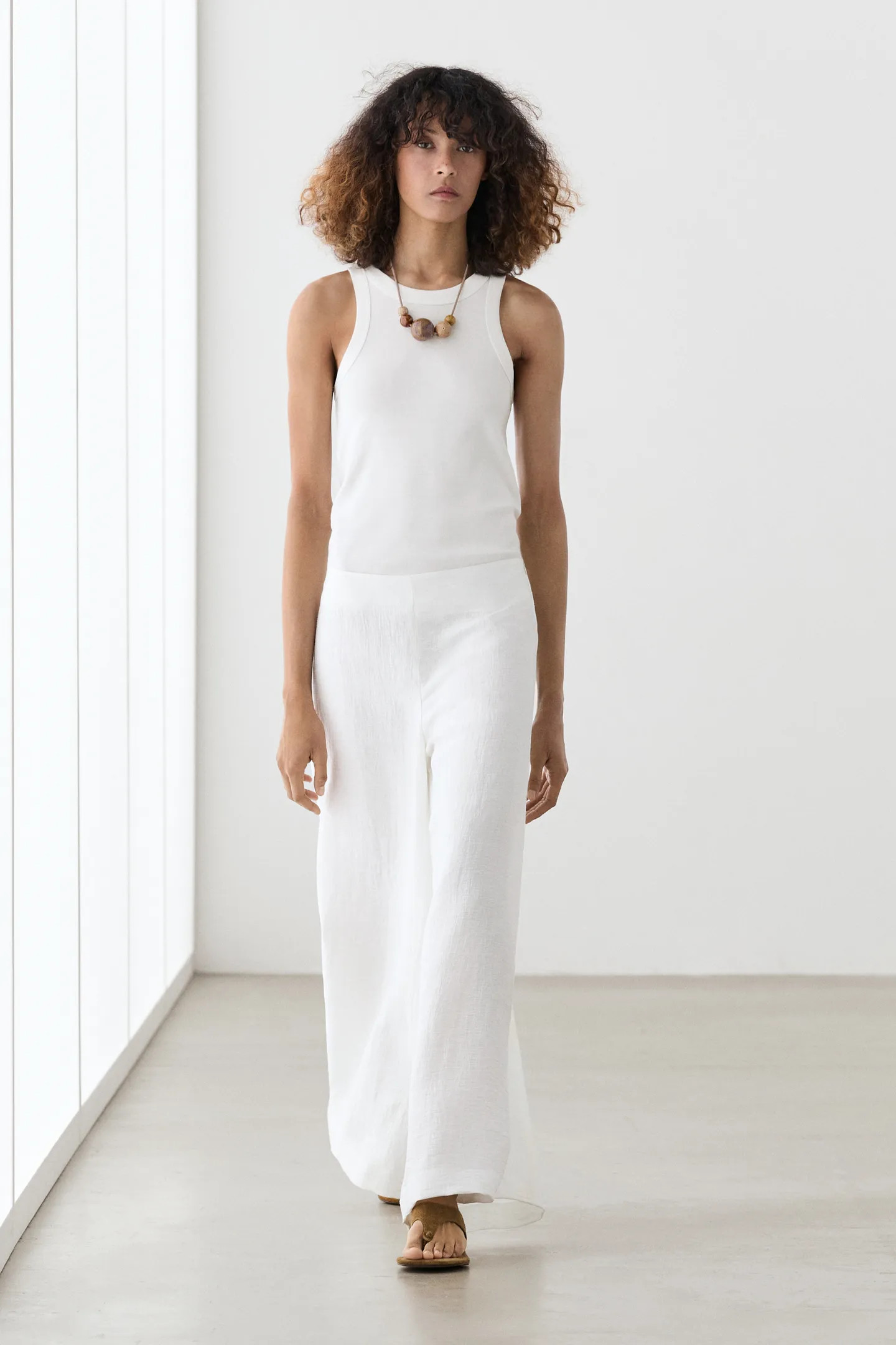 Linen blend palazzo trousers | Massimo Dutti UK