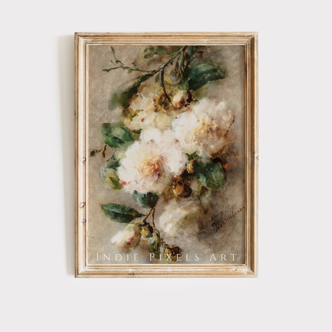 Vintage Flower Printable Wall Art Blush Pink Peach Color Floral Painting Cottage Decor Farmhouse ... | Etsy (US)