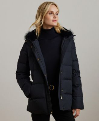 Women's Faux-Fur Hooded Puffer Coat | Macy's