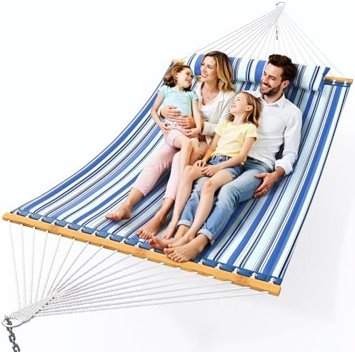 Everyfun Double Hammock with Spreader Bar,Soft Pillow,Max Load 500lbs,Portable Hammock for Outdoo... | Amazon (US)