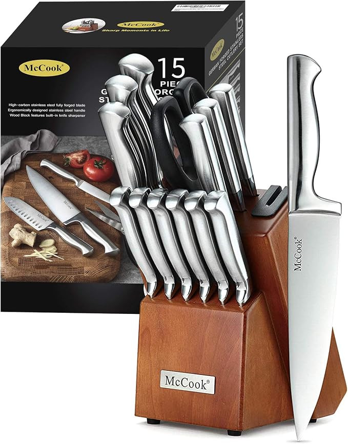 McCook MC29 Knife Sets,15 Pieces German Stainless Steel Kitchen Knife Block Sets with Built-in Sh... | Amazon (US)