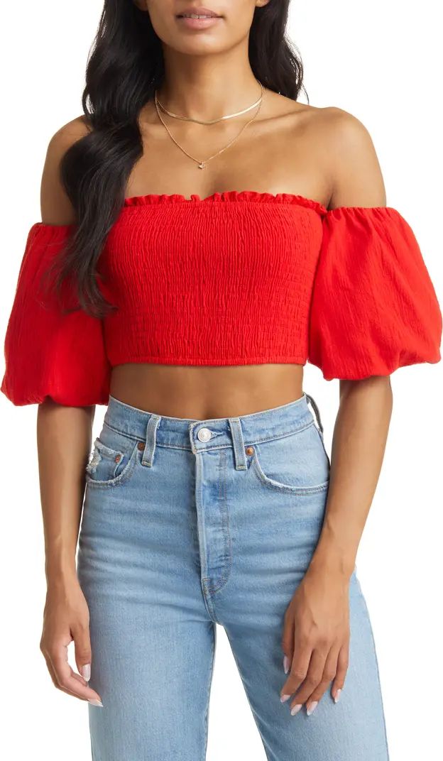 VICI Collection Puff Sleeve Smocked Crop Top | Nordstrom | Nordstrom