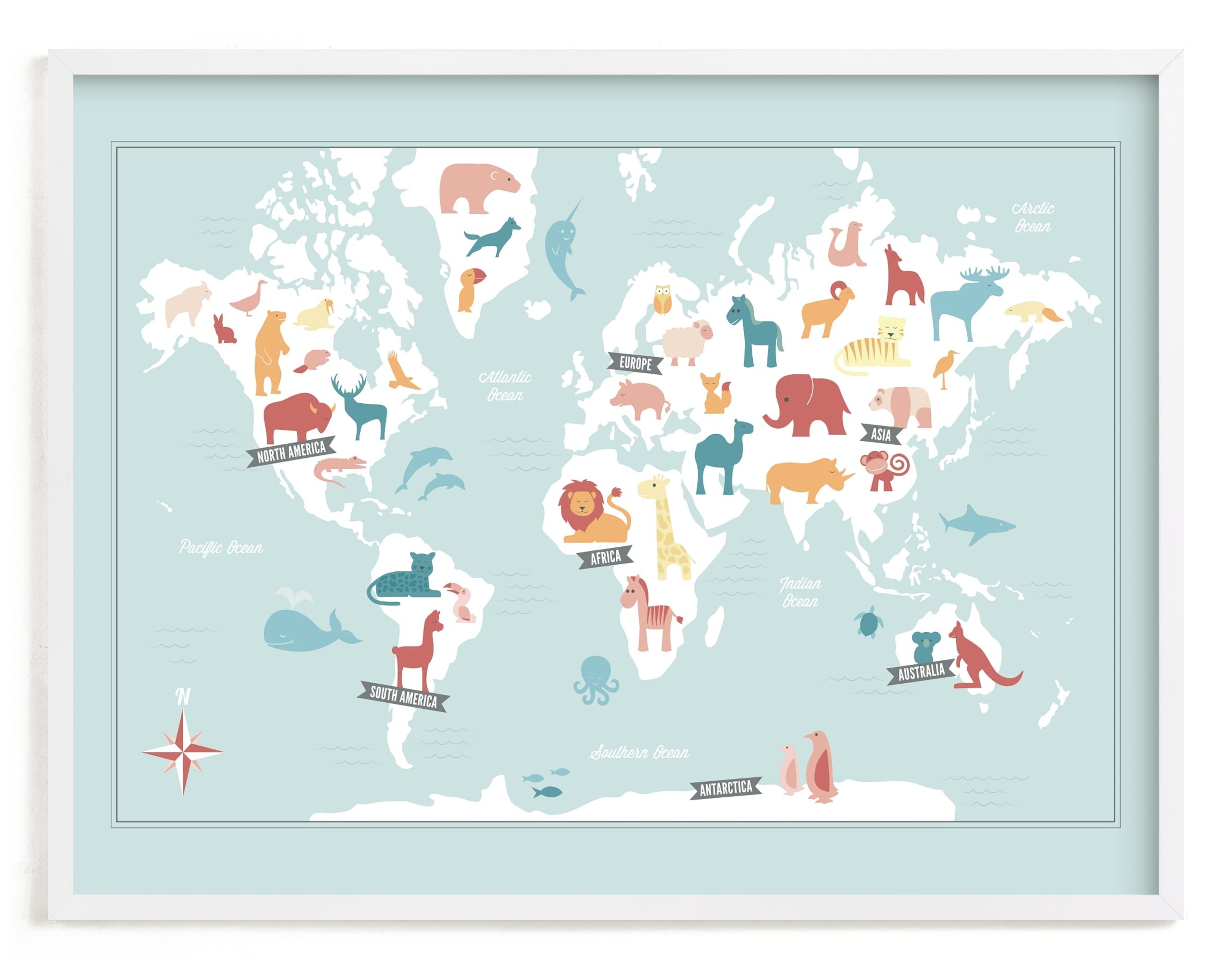 "Animal World Map" - Graphic Limited Edition Art Print by Jessie Steury. | Minted