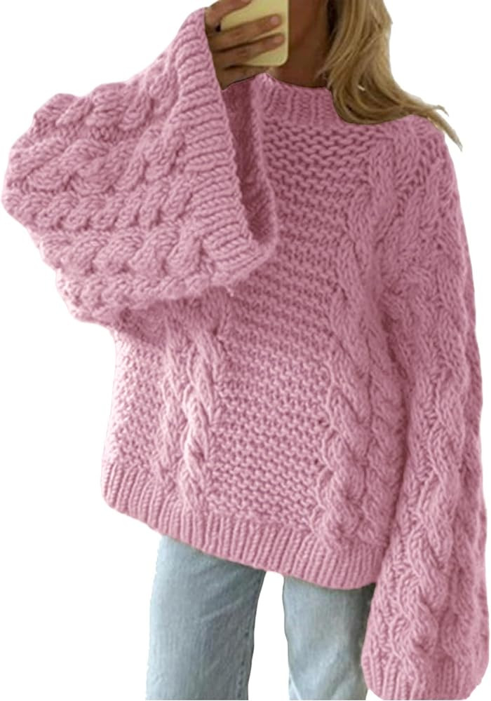 Women's Sweaters Oversized Knit Chunky Baggy Crew Neck Long Sleeve Y2K Pullover Knitted Sweater T... | Amazon (US)