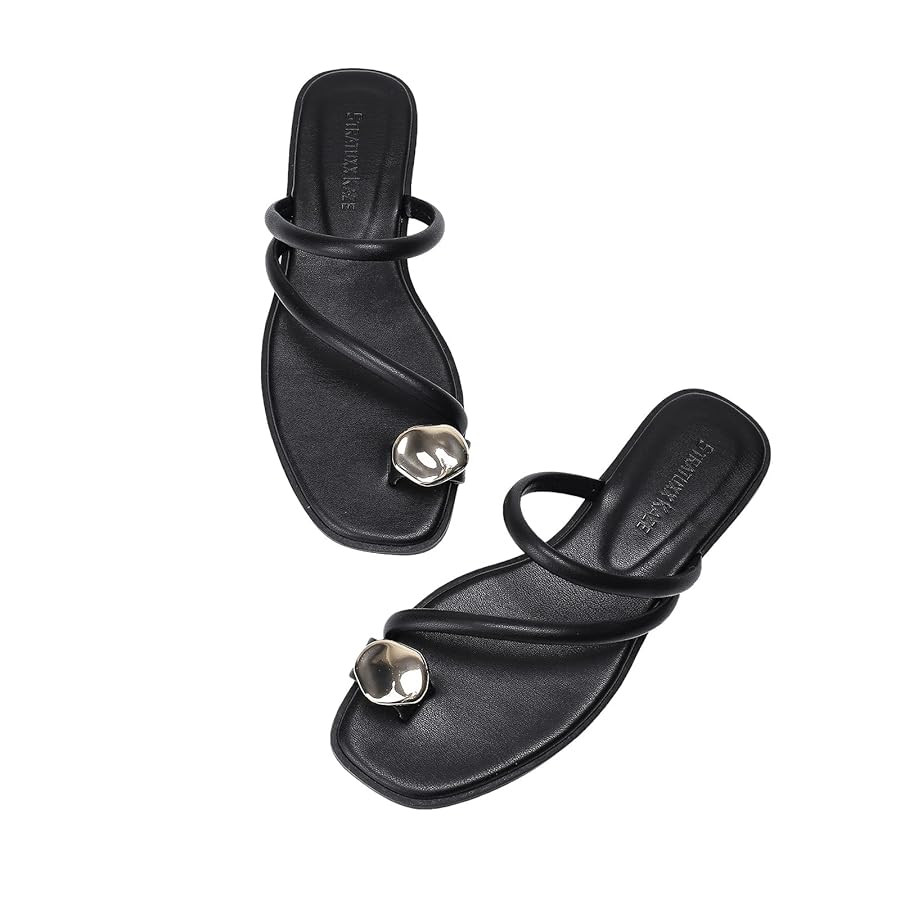 Women's Toe Ring Thong Sandals Open Toe Slide Flat Sandals Casual Summer Flip Flop Flat Sandals | Amazon (US)
