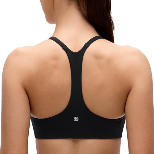 CRZ YOGA Butterluxe Low Coverage V Neck Sports Bras for Women - Spaghetti Straps Racerback Padded Yoga Top Black XX-Small | Amazon (US)