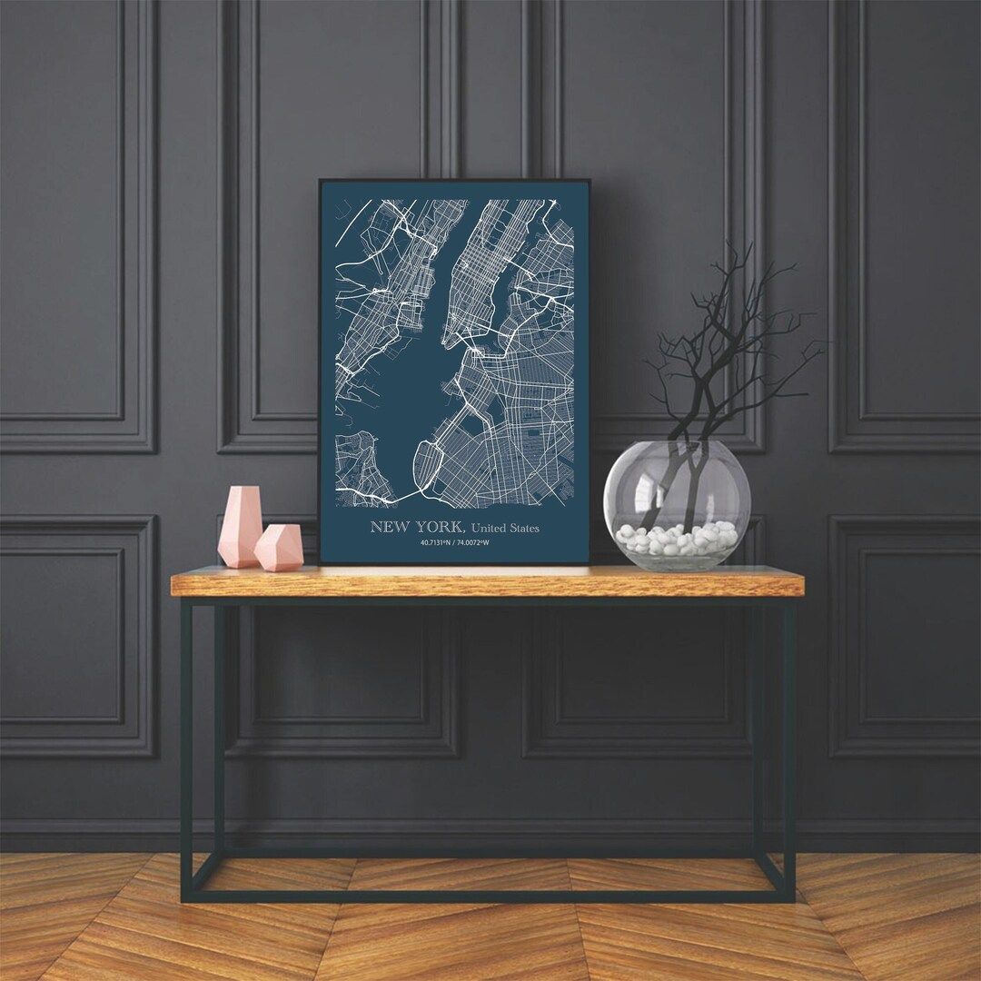 New York Map Poster Geographical Print Digital Print Gift - Etsy | Etsy (US)