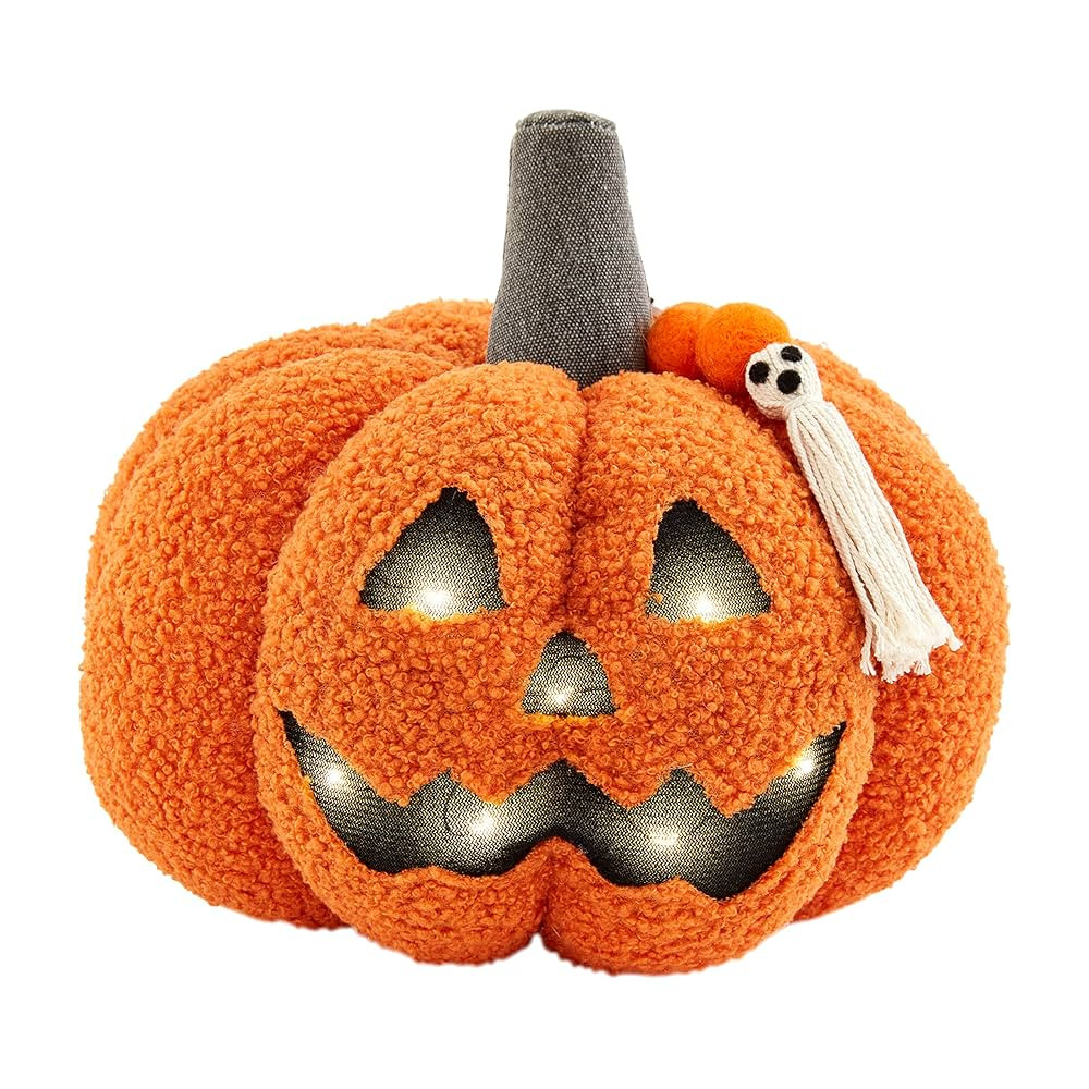 Mud Pie Sherpa Jack-o-Lantern Pillow, 8" x 9", Orange | Amazon (US)