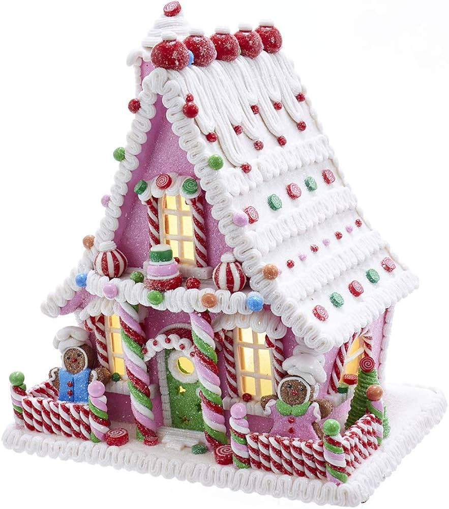 Kurt Adler 10-Inch Pink Battery-Operated Candy LED Gingerbread House Table Piece | Amazon (US)