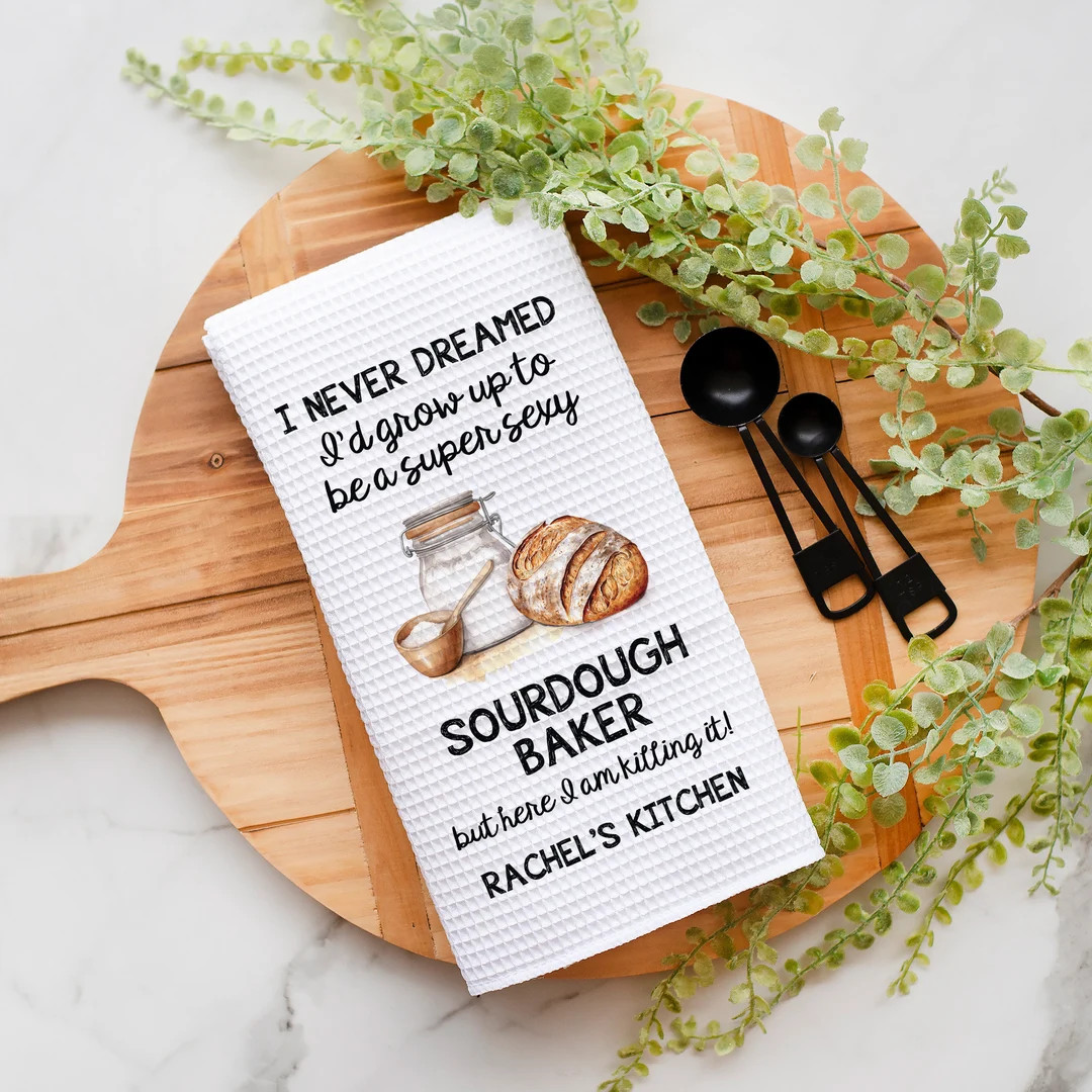 Custom Sourdough Baker Towel | Bread Baking Kitchen Towel | Waffle Weave Tea Towel | Housewarming... | Etsy (US)