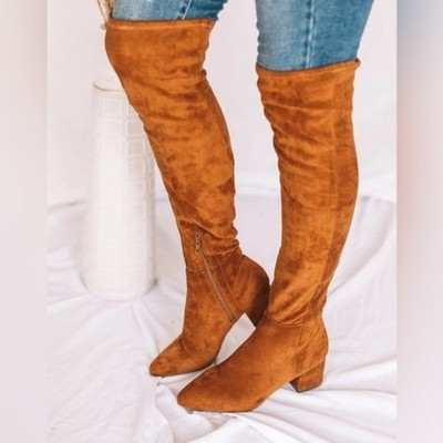 UEC CHASE + CHLOE FAUX SUEDE CAMEL COLOR OVER THE KNEE 2” HEELED BOOTS SZ 8 | eBay US