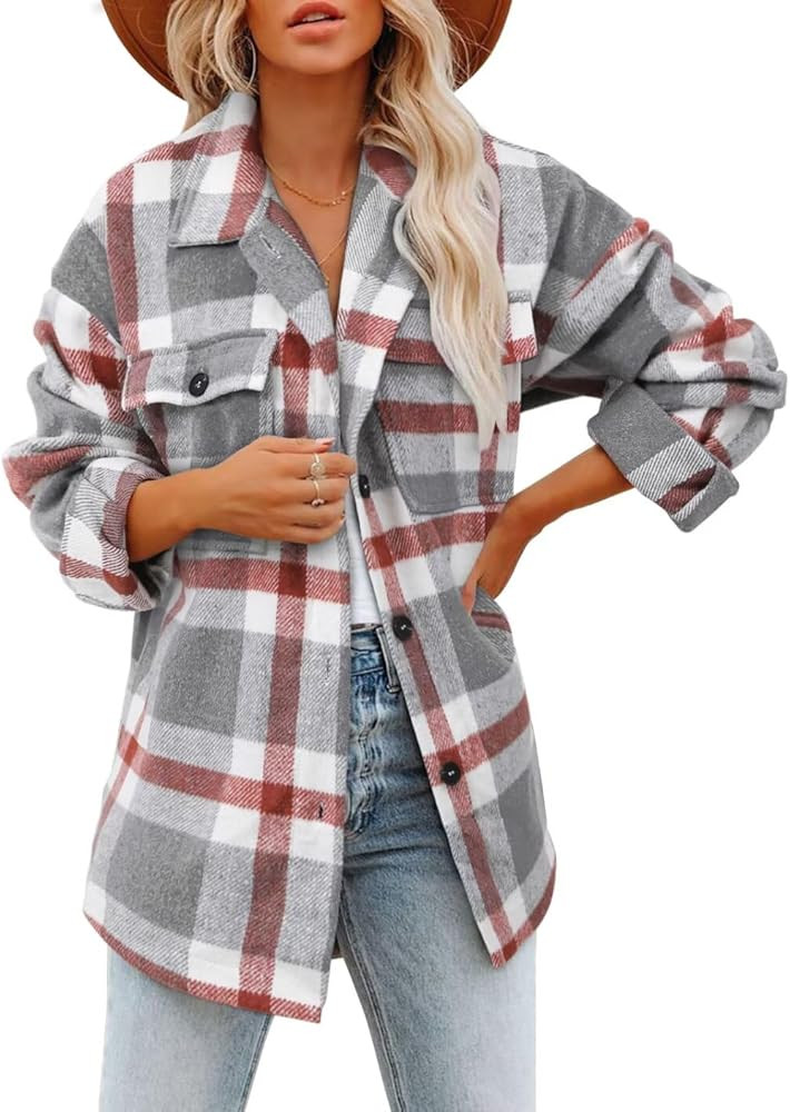 Magritta Womens Shirts Collared Long Sleeve V Neck Button Down Oversized Blouses Tops with Pocket... | Amazon (US)