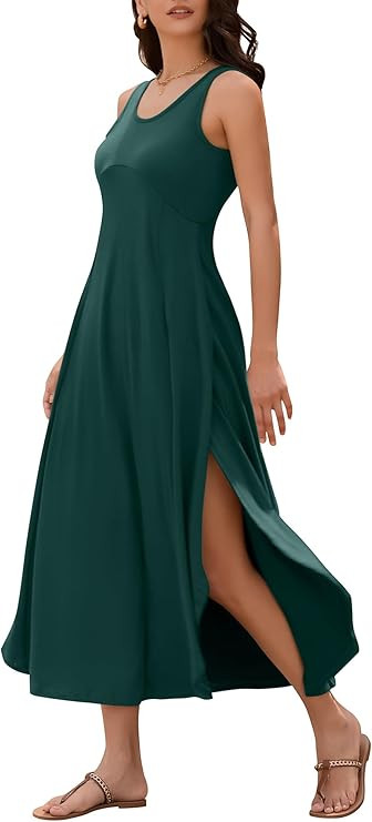 ZAFUL U Neck Backless Split Flowy Maxi Casual Tank Dress | Amazon (US)