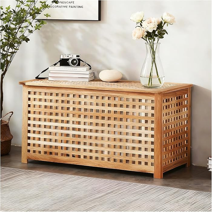 Solid Wood Entryway Bench with Storage, Large storage chest with Removable Bag, Wood Coffee Table... | Amazon (US)