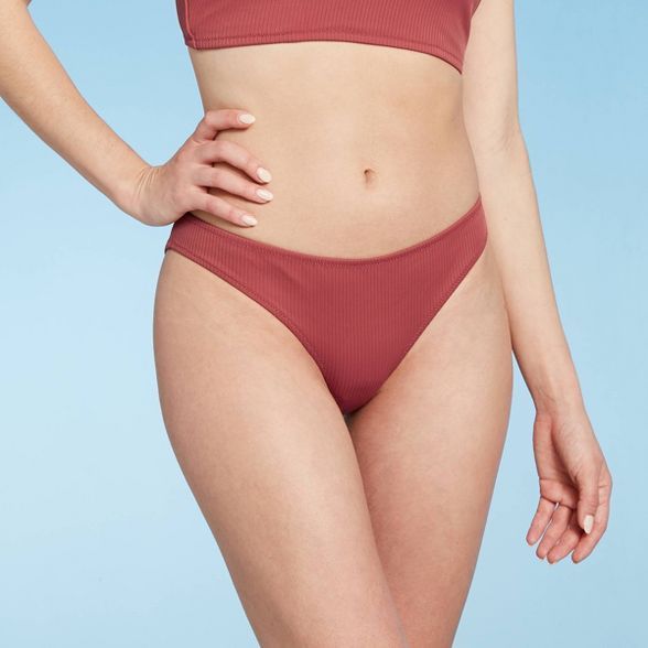Women's Ribbed Cheeky Bikini Bottom - Shade & Shore™ Mahogany | Target