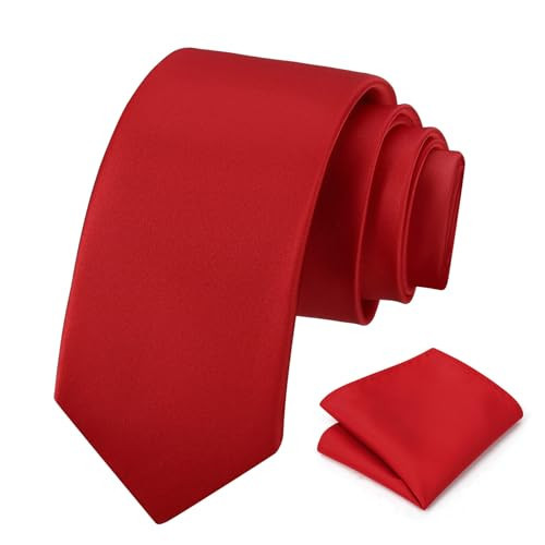 PenSee Men's Red Tie Set Solid Pure Color 3.15" (8CM) Classic Formal Plain Necktie and Pocket Square Set Red Ties For Men | Amazon (US)