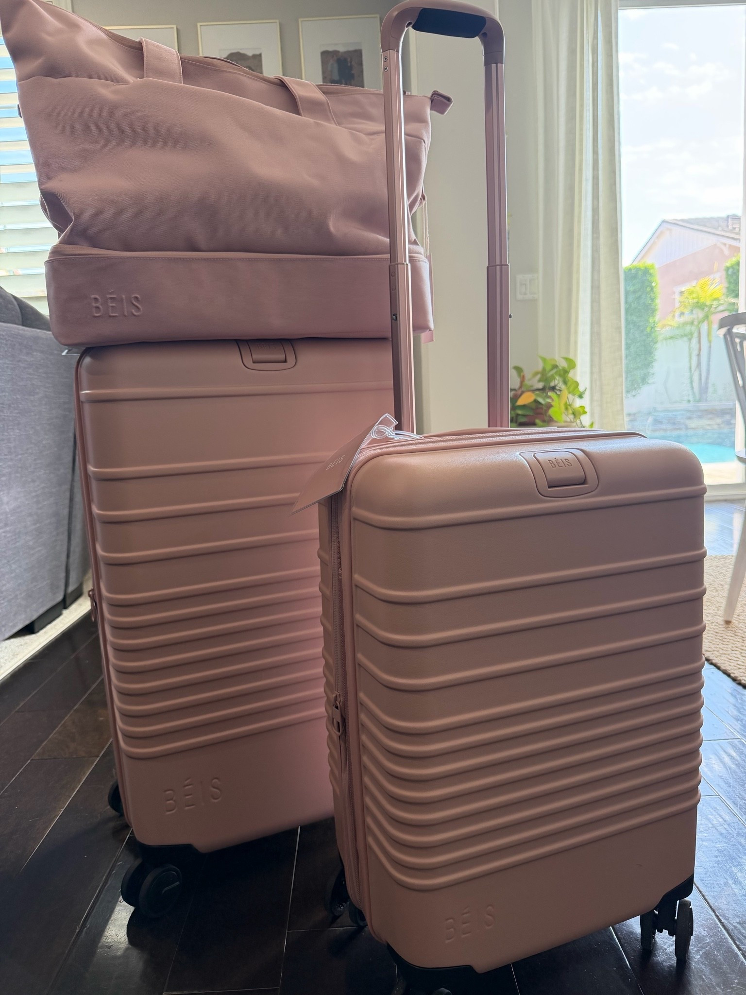Beis luggage 
Weekend bag
Medium check in roller 
Carry on roller

#LTKTravel