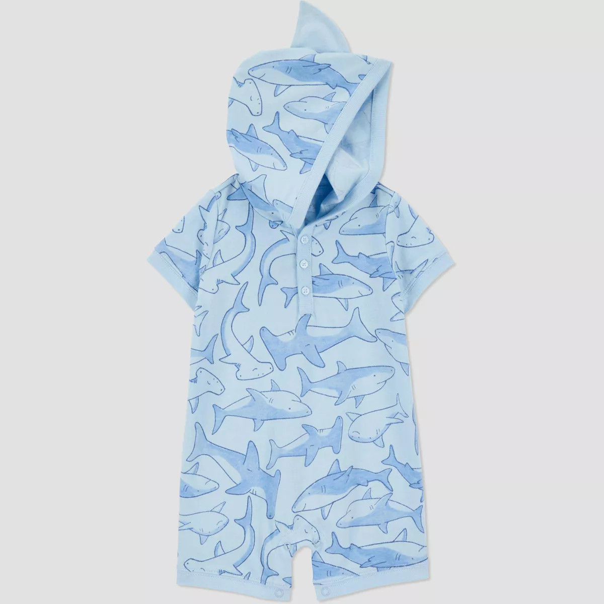 Carter's Just One You®️ Baby Boys' Shark Romper - Blue 3M: Cotton, Hooded, Short Sleeve, Snap ... | Target