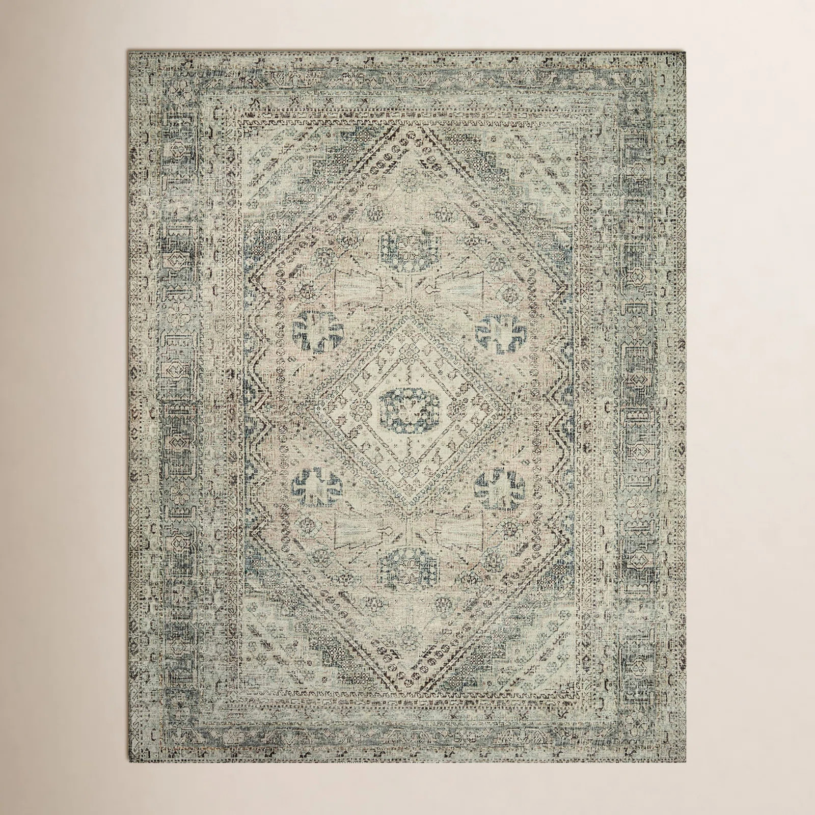 Magnolia Home By Joanna Gaines X Loloi Sinclair Machine Washable Natural / Sage Area Rug | Birch Lane