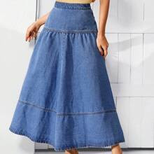 Ladies Long UmbrellaShaped Denim Skirt | SHEIN