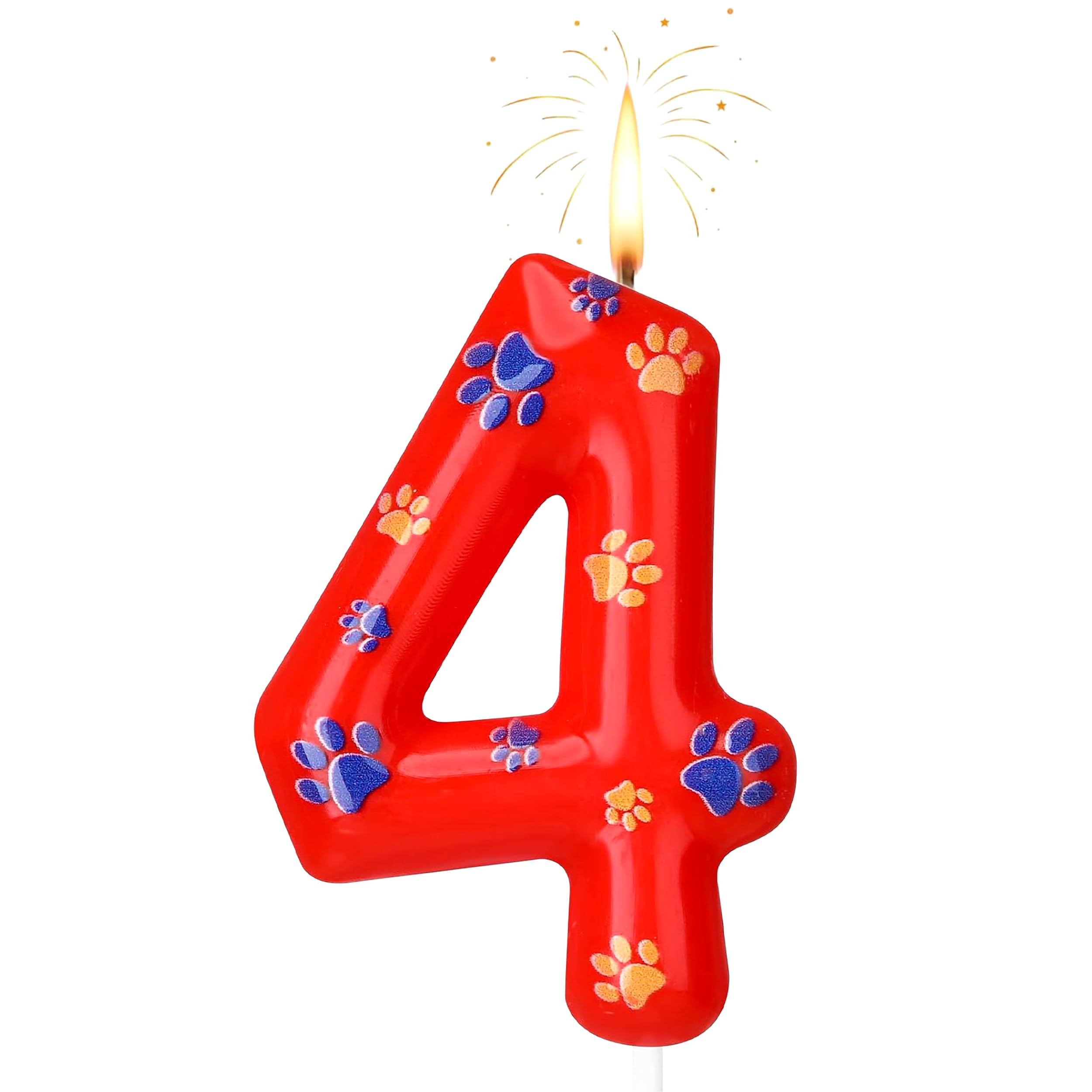 Number 4 Red Paw Birthday Candles, Numeral Cake Toppers for Boys and Girls, 4th Dog Paw-Themed Bi... | Amazon (US)