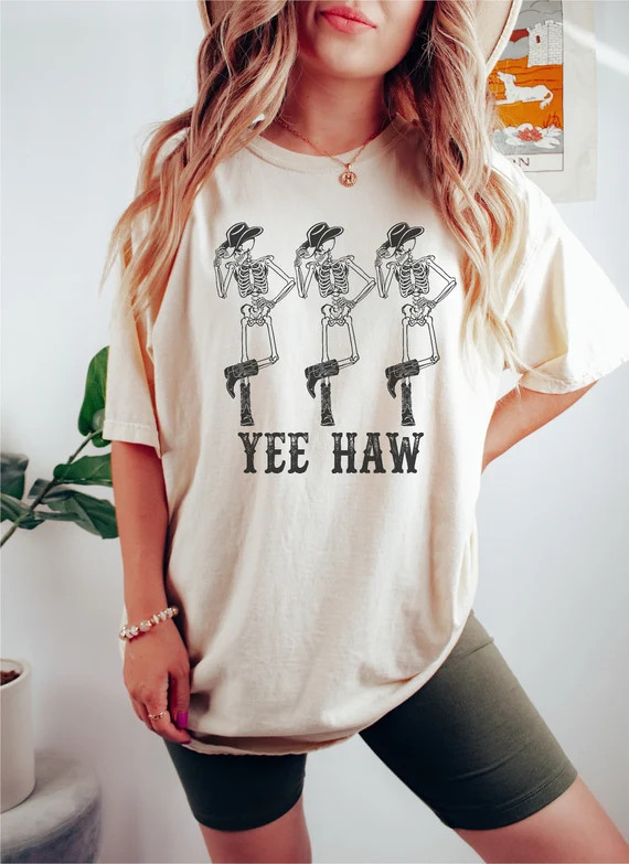 Yeehaw Shirt Howdy Shirt Dancing Skeleton Cowboy Tee - Etsy | Etsy (US)