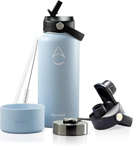 Revelist 32oz Insulated Water Bottle with Straw, Spout, and Stainless Steel Screw Top Lids - Mist... | Amazon (US)
