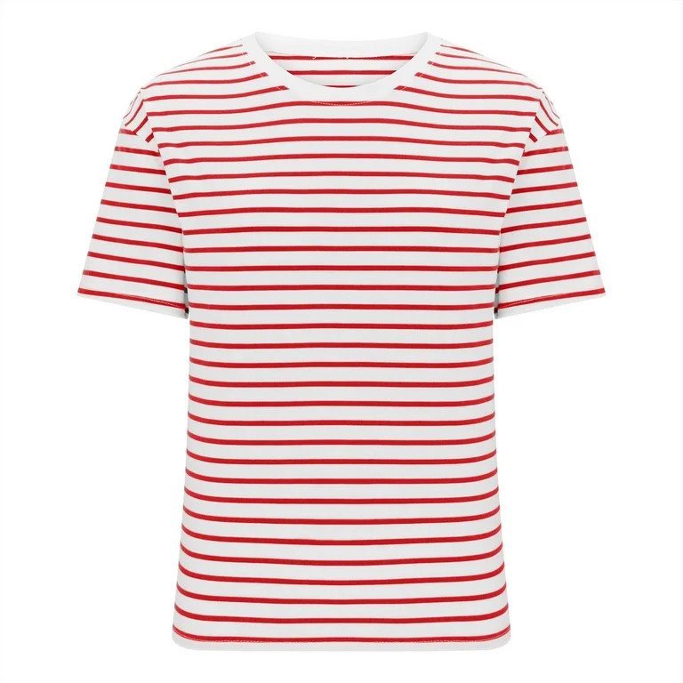 Timegard Tops for Women Striped Drop Shoulder Short Sleeve Basic Tee Shirts Casual Crewneck Comfy... | Walmart (US)