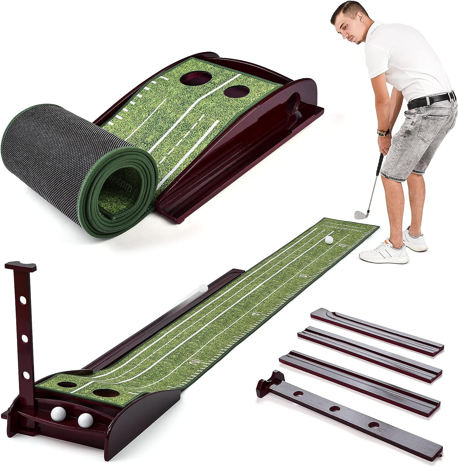 Golf Putting Green Mat for Indoor & Outdoor Practice Use – Mini Golf Course with Auto Ball Retu... | Amazon (US)