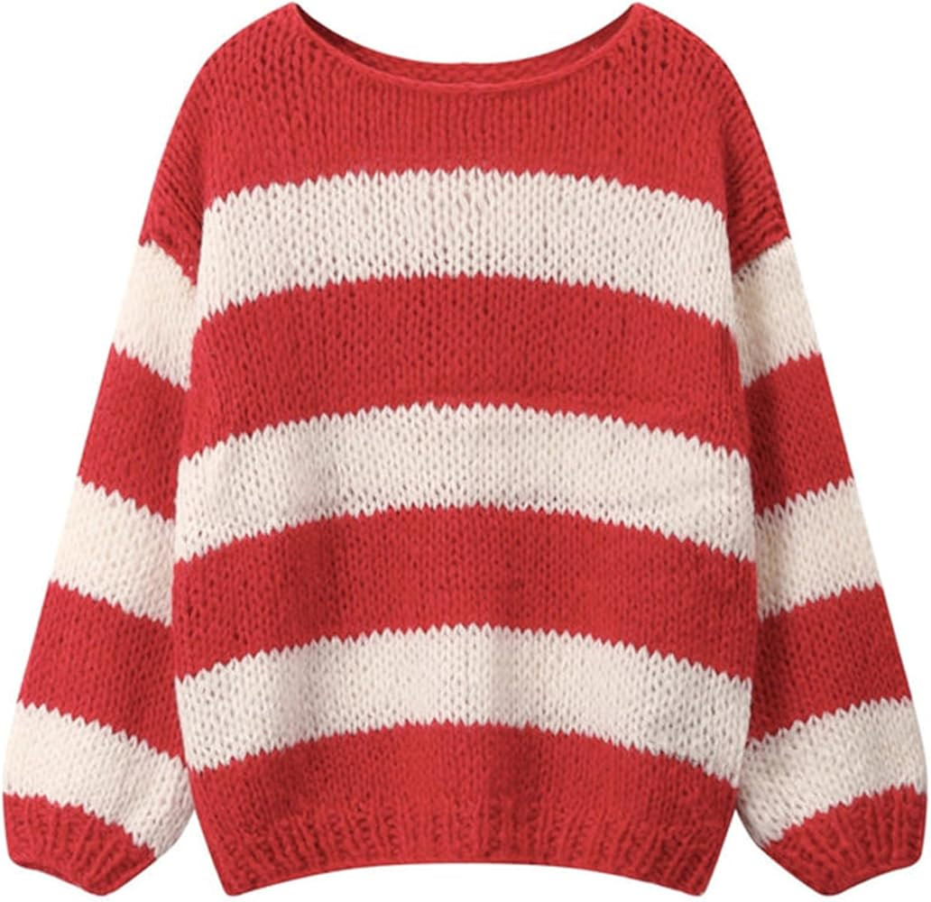 FOMOYUU Women Oversized Striped Sweater Color Block Knit Long Sleeve Sweatshirt Loose Pullover Y2... | Amazon (US)
