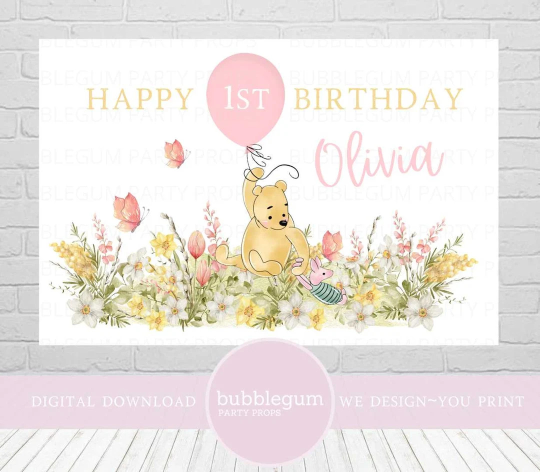 Classic Winnie The Pooh 1st Birthday Backdrop, Winnie The Pooh & Piglet Banner, Baby 1st Birthday... | Etsy (US)