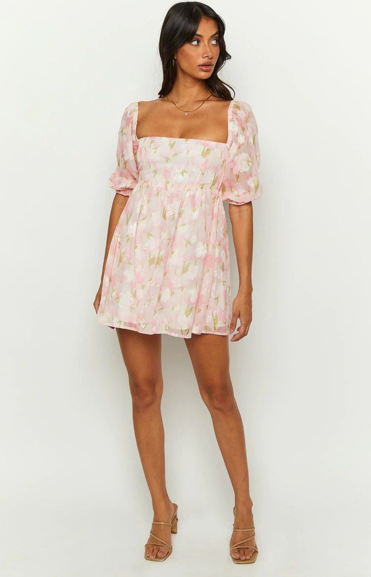 Rubi Pink Floral Babydoll Mini Dress | Beginning Boutique (US)