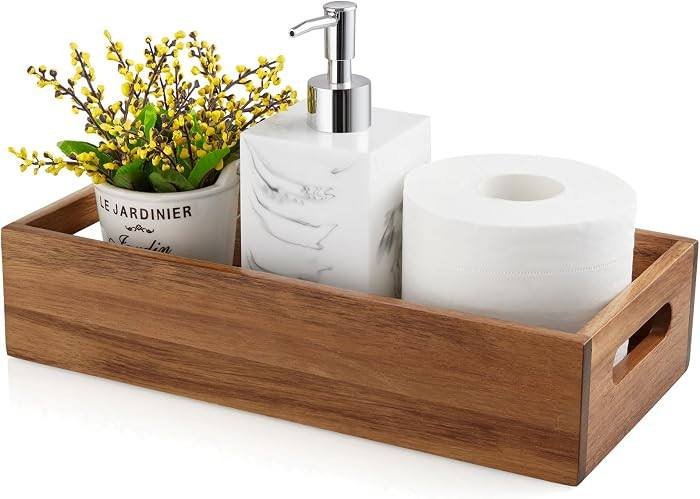 ALELION Acacia Wood Bathroom Storage Basket for Organizing - Toilet Paper Basket with Handle for ... | Amazon (US)
