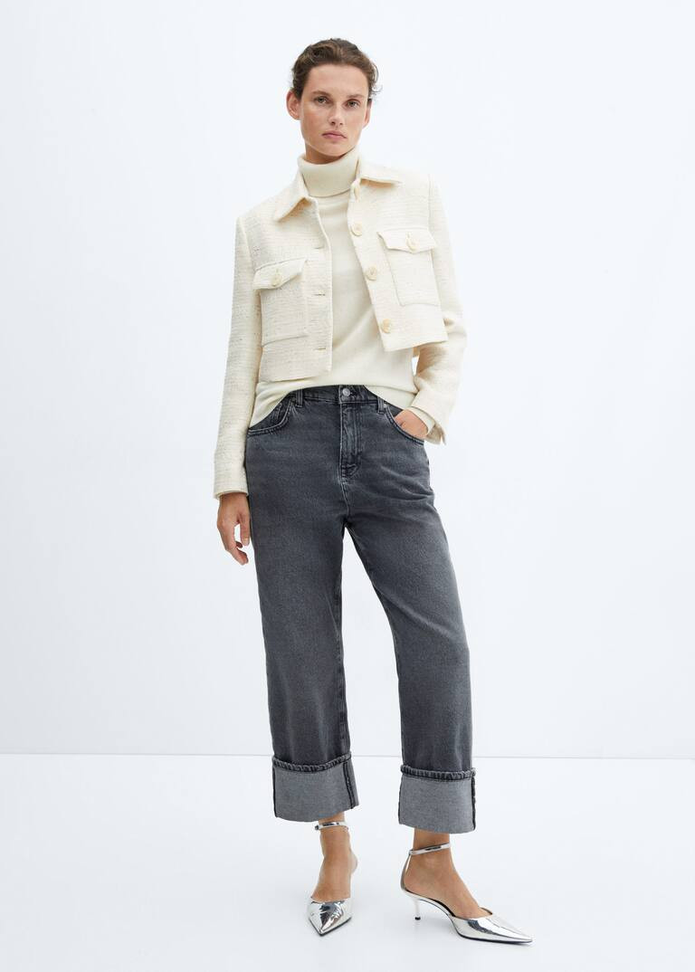 Cropped tweed jacket with pockets -  Women | Mango United Kingdom | MANGO (UK)
