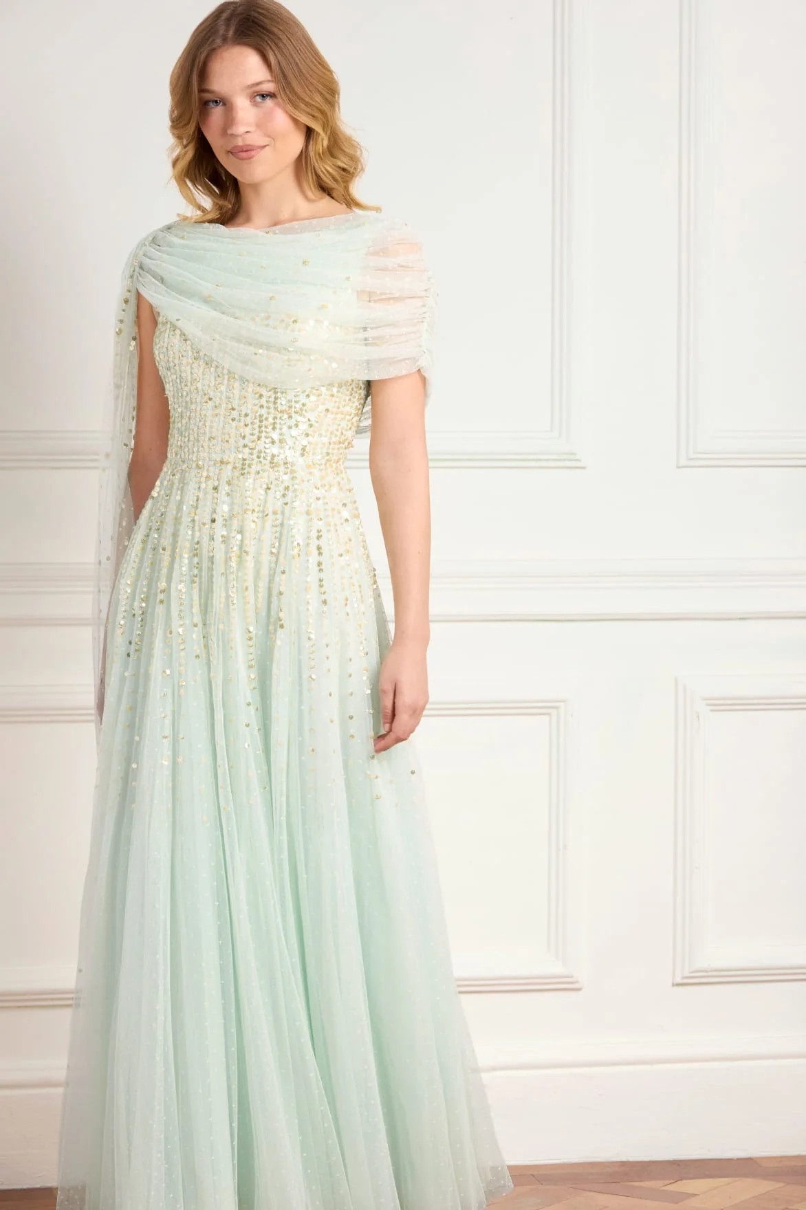 Moonlight Sequin Draped Gown | Needle & Thread
