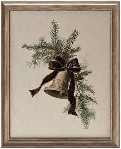 llguiidecal Vintage Christmas Bell Wall Art Print, Rustic Holiday Ornament Painting with Pine Bra... | Amazon (US)