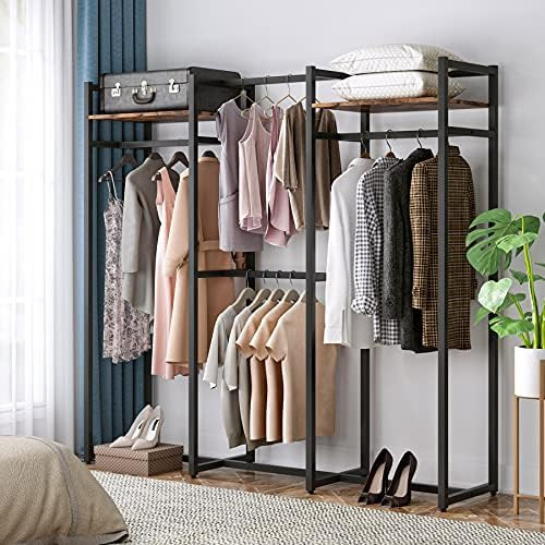 Tribesigns Garment Rack Heavy Duty Clothes Rack, Free Standing Closet Organizer with Shelves and Han | Amazon (US)