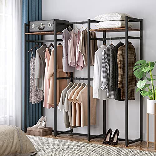 Tribesigns Garment Rack Heavy Duty Clothes Rack, Free Standing Closet Organizer with Shelves and Han | Amazon (US)