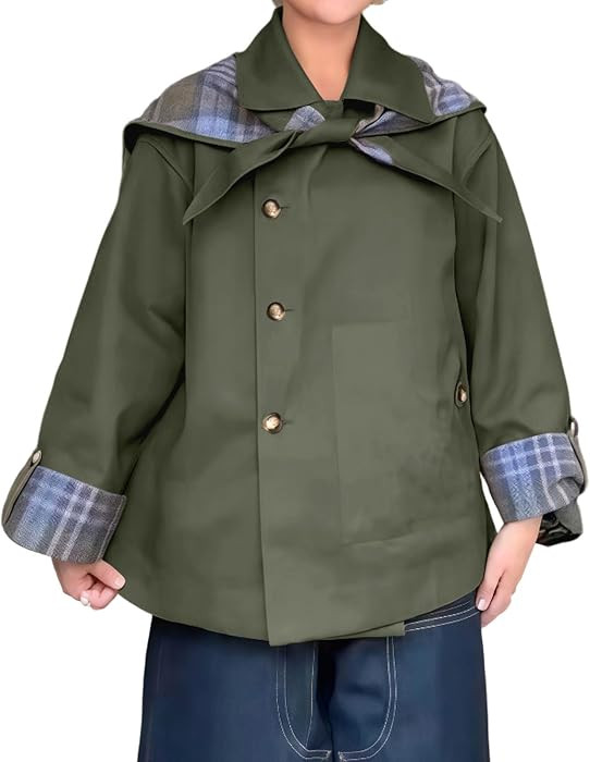 Women's Short Trench Coats Fall Notch Collar Plaid Reversible Oversized Jacket with Pockets | Amazon (US)
