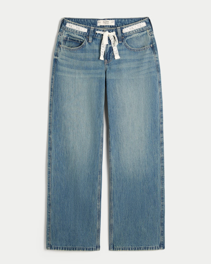 Women's Low-Rise Medium Wash Embroidered Shell Super Baggy Jeans | Women's Bottoms | HollisterCo.... | Hollister (UK)