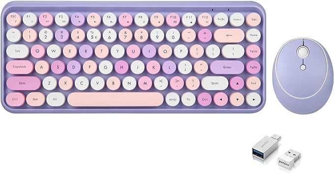 Perixx PERIDUO-713PP Wireless Mini Keyboard and Mouse Combo - Retro Round Key Caps - Pastel Purpl... | Amazon (US)