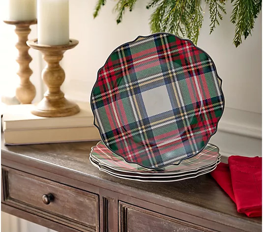 Mrs. H by Dee Hilfiger Set of 4 Plaid Dinner Plates - QVC.com | QVC