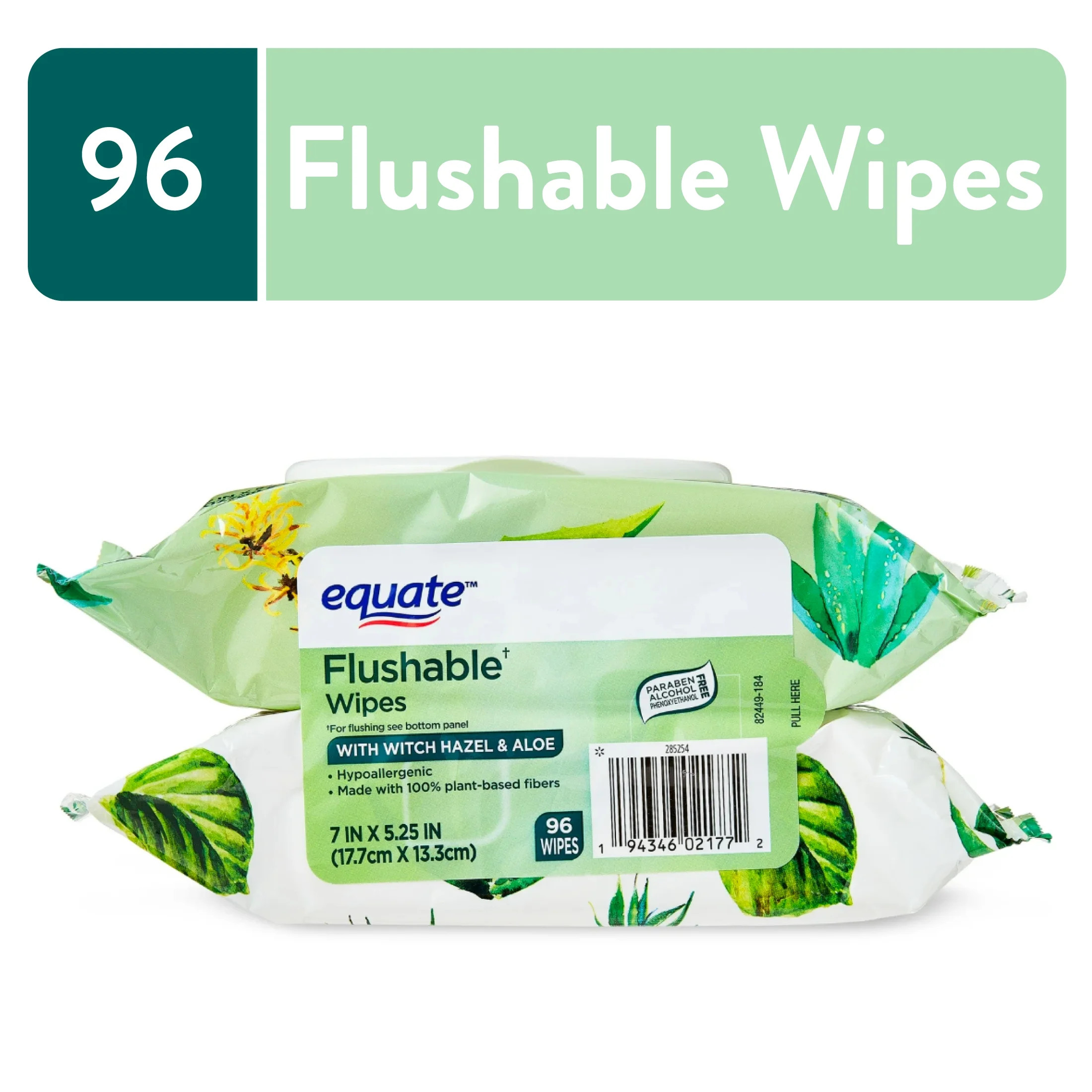 Equate Flushable Wet Wipes with Witch Hazel & Aloe, 96 Wipes (2 Pack) | Walmart (US)