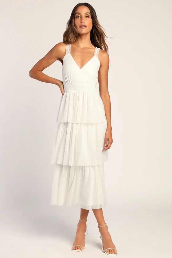 Tier Perfection White Swiss Dot Ruffled Midi Dress | Lulus (US)