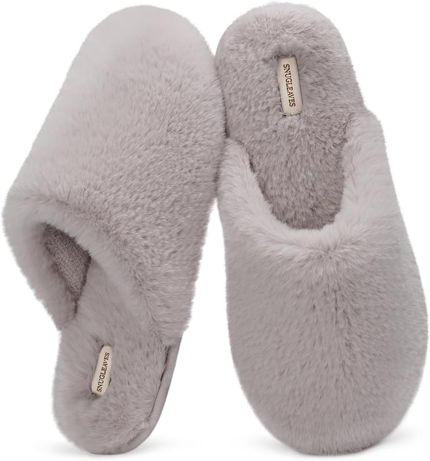 Snug Leaves Women's Fuzzy Memory Foam Indoor House Slippers Faux Fur Lined with Anti-Slip Rubber ... | Amazon (CA)
