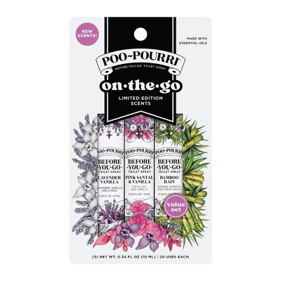 Poo-Pourri On-The-Go 3pk 10ml Toilet Spray Lavender Vanilla, Vanilla Petals Santal and Bamboo Rain | Target