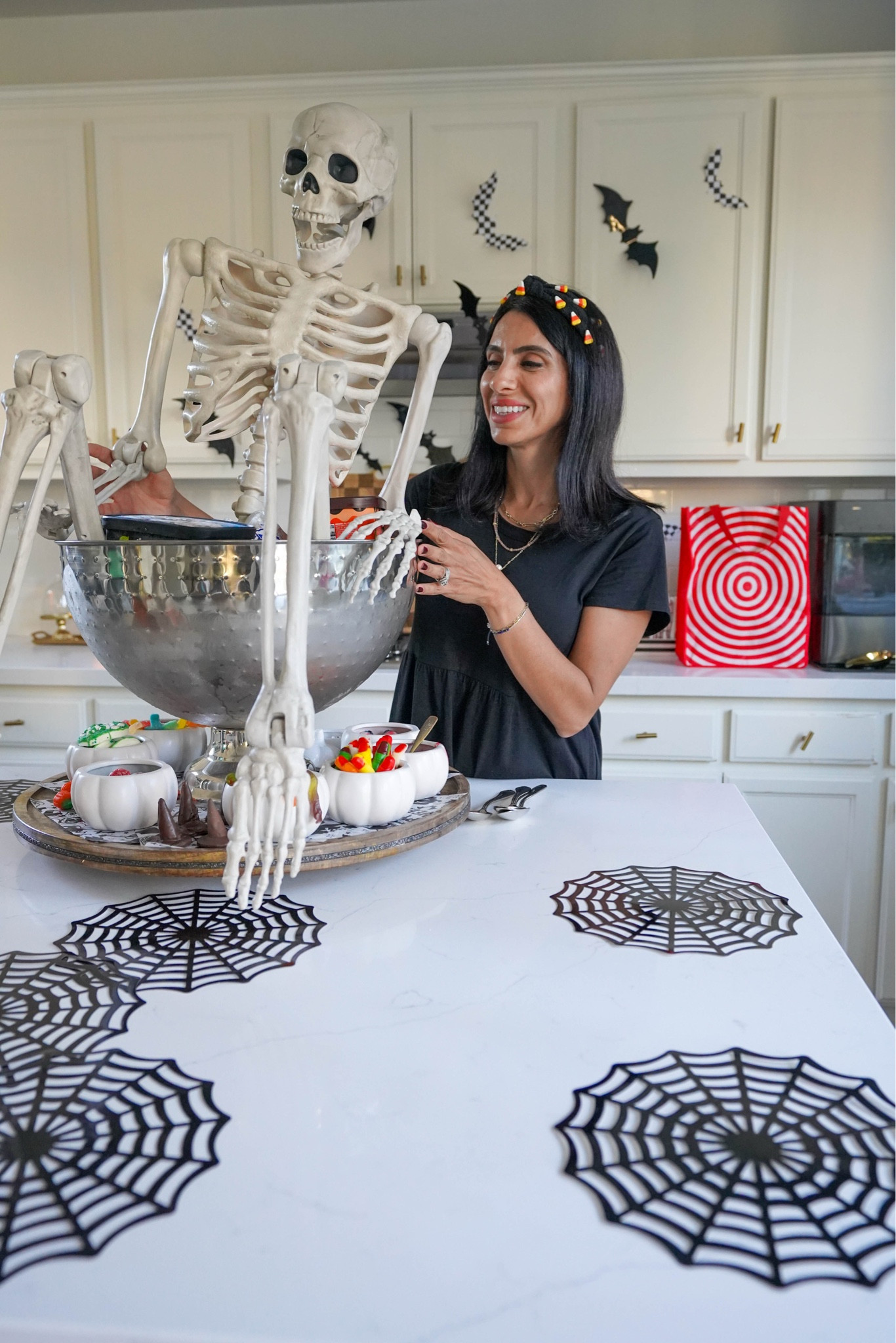 [#ad] This is your sign to set up a scary sundae bar! I used a giant beverage bucket, carousel tray and decorative skeleton to set the mood. Then I headed to @Target with my shopping list for our favorite ice cream flavors and a variety of toppings. Which creation is your favorite?  I will type out my shopping list below! You can also shop the ice cream flavors here @breyers @Benandjerrys @talenti @klondikebar #Halloween #Scary #IceCreamSundae #Target #TargetPartner                                                   	                 
 
Shopping List:
BEN & JERRYS- Fudge Brownie
BREYERS- Cookies ‘n Cream
KLONDIKE Heath Bar
TALENTI Caramel Cookie Crunch
REESES Peanut Butter Cup
 
For the Toppings:
Gummy worms
Strawberry syrup
Crushed chocolate cookies (for “dirt”)
Gummy brains
Gummy eye balls
Melted monster marshmallow topper
Eyeball sprinkles
Gummy fingers
Gummy insects
Chocolate witches hats (we made these!)



#LTKKids #LTKHalloween #LTKFamily