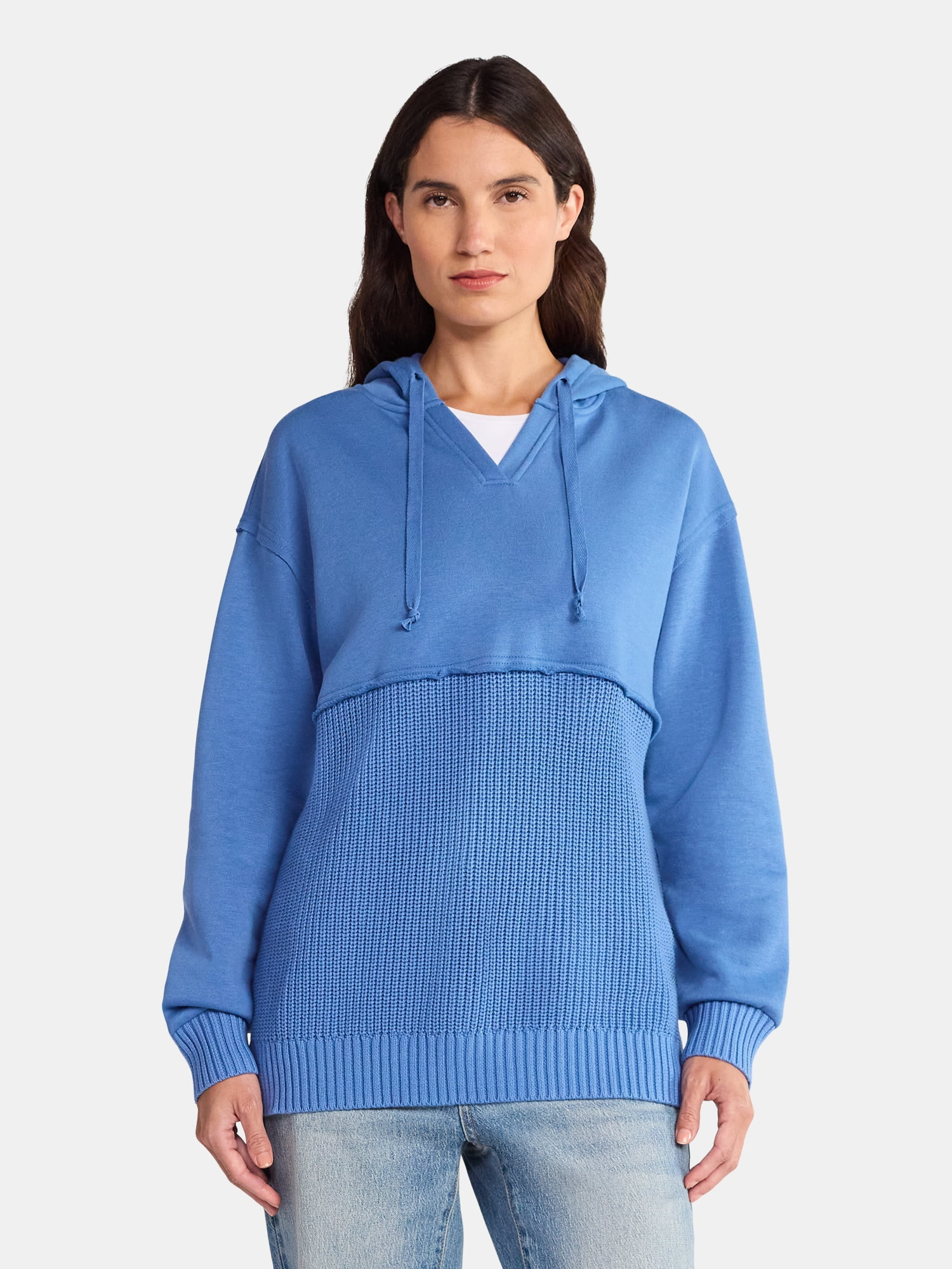 Time and Tru Women's Mixed Media Hoodie, Sizes XS-XXXL - Walmart.com | Walmart (US)